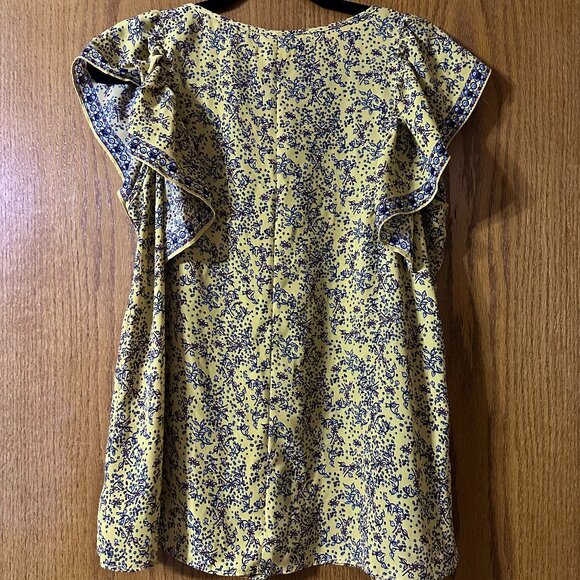 Max Studio Yellow Floral Blouse with Flutter Sleeves | Size L - Picture 2 of 4